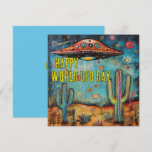 Festiva Tarjeta feliz Día Mundial del OVNI (Anverso / Reverso)
