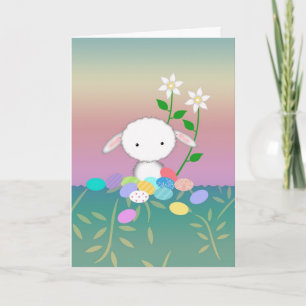 Festiva Tarjeta Feliz Pascua Oveja Conejo
