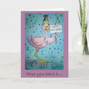 Festiva Tarjeta Flamingo Bird Happy Año Nuevo