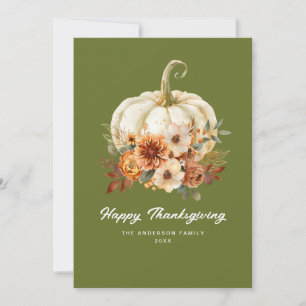 Festiva tarjeta floral de agradecimiento de moss green