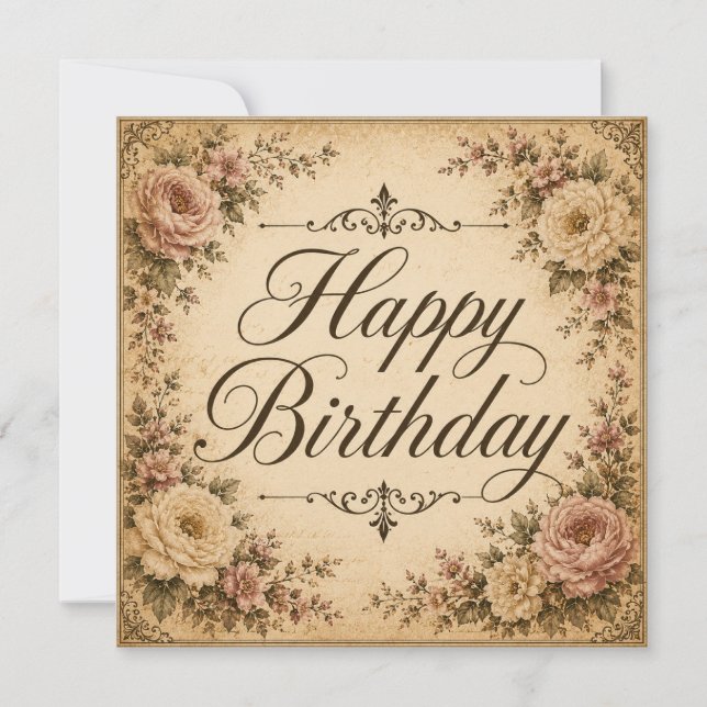 Festiva tarjeta floral de cumpleaños feliz (Anverso)
