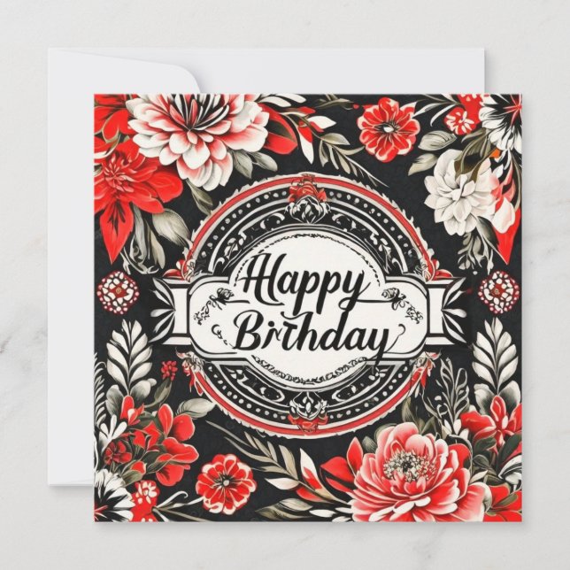 Festiva tarjeta floral de feliz cumpleaños (Anverso)
