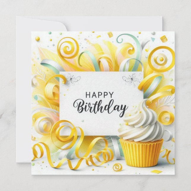 Festiva tarjeta floral de feliz cumpleaños (Anverso)
