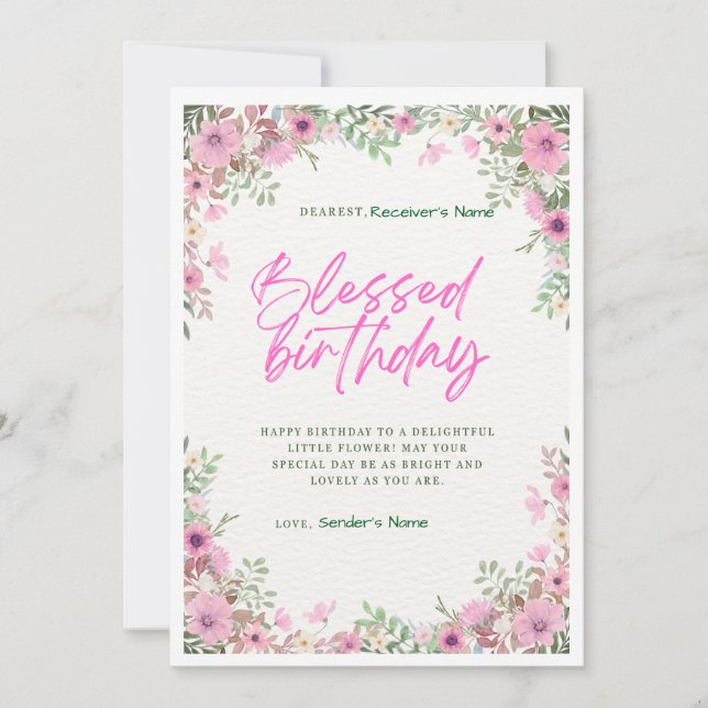 Festiva Tarjeta floral digital de Personalizado de cumplea (Anverso)