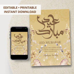 Festiva Tarjeta floral elegante de Eid Mubarak - Mandalas 