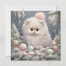 Festiva Tarjeta fluffy White Cat Navidades