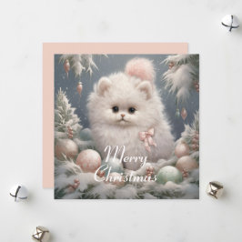 Festiva Tarjeta fluffy White Cat Navidades