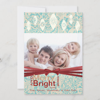 Festiva Tarjeta fotográfica Aqua Red Retro Merry y Bright 