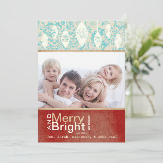 Festiva Tarjeta fotográfica Aqua Red Retro Merry y Bright