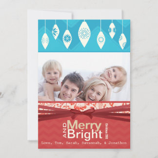 Festiva Tarjeta fotográfica Aqua Red Retro Merry y Bright
