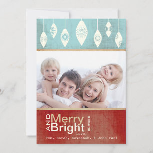 Festiva Tarjeta fotográfica Aqua Red Retro Merry y Bright 