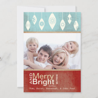 Festiva Tarjeta fotográfica Aqua Red Retro Merry y Bright