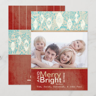 Festiva Tarjeta fotográfica Aqua Red Retro Merry y Bright