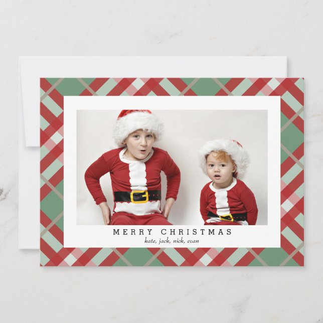 Festiva Tarjeta fotográfica Beige Tartan Plaid para Navida (Anverso)