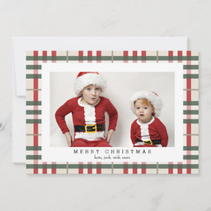 Festiva Tarjeta fotográfica Beige Tartan Plaid para Navida