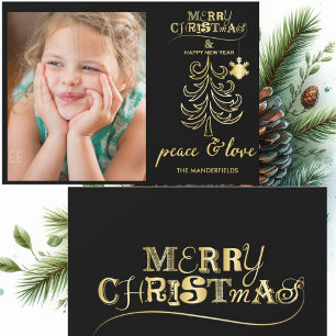 Festiva Tarjeta fotográfica Black and Gold Merry Christmas