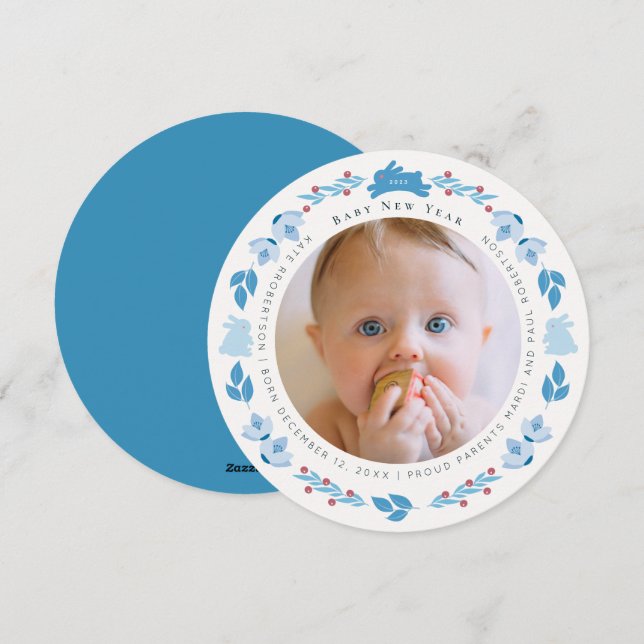 Festiva Tarjeta fotográfica Blue Bunny Folny Art Baby New  (Anverso / Reverso)