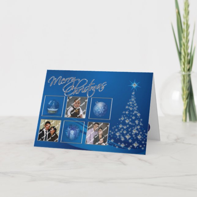 Festiva Tarjeta fotográfica Blue Christmas Tree (Anverso)