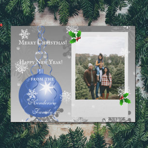 Festiva Tarjeta fotográfica Blue Fancy Christmas Ornament