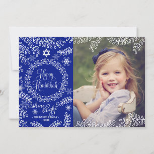 Festiva Tarjeta fotográfica Blue Foliage Hanukkah