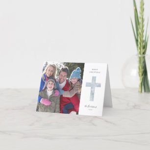 Festiva Tarjeta fotográfica Blue Modern Religion Cross Chr