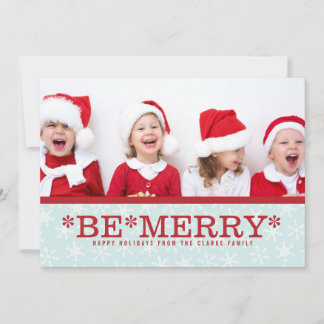 Festiva Tarjeta fotográfica Blue Red Be Merry Modern Holid