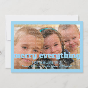 Festiva Tarjeta fotográfica Blue Typography Merry Everythi