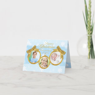 Festiva Tarjeta fotográfica Blue White Gold Ornaments Chri