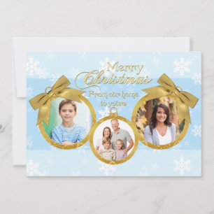 Festiva Tarjeta fotográfica Blue White Gold Ornaments Chri