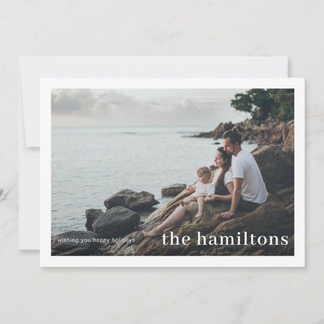 Festiva Tarjeta fotográfica bordeada Navidades de nombre f (Anverso)