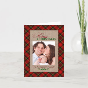 Festiva Tarjeta fotográfica Burlap y Red Planteada