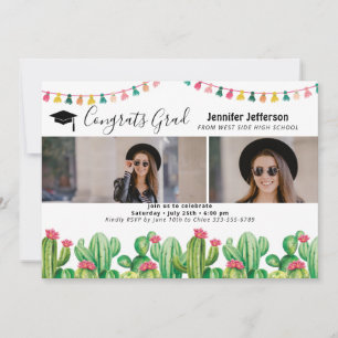 Festiva Tarjeta fotográfica Cactus de Graduación Fiesta