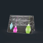 Festiva Tarjeta fotográfica Chalkboard Merry Christmas<br><div class="desc">Ornamentos azulados y rosados verdes de lima estética filigrí en tarjeta de fotografía navideña de tipografía de pizarra</div>