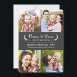 Festiva Tarjeta fotográfica Chalkboard Peace and Love Holi<br><div class="desc">Chalkboard Peace and Love Holiday Card, por Orabella Prints. Esta tarjeta de cuatro festividades fotográficas presenta un diseño de laurel elegante en la parte delantera y trasera, y el texto se puede personalizar. Por favor, ten en cuenta que Las imágenes de este diseño están destinadas únicamente a los propietarios. Por...</div>