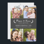 Festiva Tarjeta fotográfica Chalkboard Peace and Love Holi<br><div class="desc">Chalkboard Peace and Love Holiday Card, por Orabella Prints. Esta tarjeta de cuatro festividades fotográficas presenta un diseño de laurel elegante en la parte delantera y trasera, y el texto se puede personalizar. Por favor, ten en cuenta que Las imágenes de este diseño están destinadas únicamente a los propietarios. Por...</div>