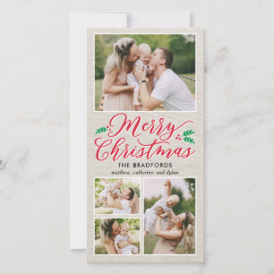 Festiva Tarjeta fotográfica clásica Burlap Merry Christmas