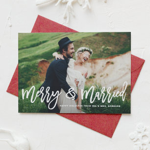 Festiva Tarjeta fotográfica con carta de matrimonio y mano