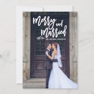 Festiva Tarjeta fotográfica con carta de matrimonio y mano