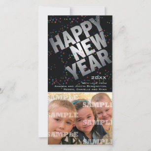 Festiva Tarjeta fotográfica Confetti Silver Celebración Añ