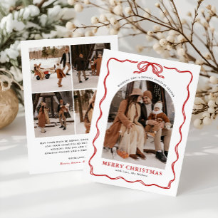 Festiva Tarjeta fotográfica Coquette Bow Holiday, Feliz Na