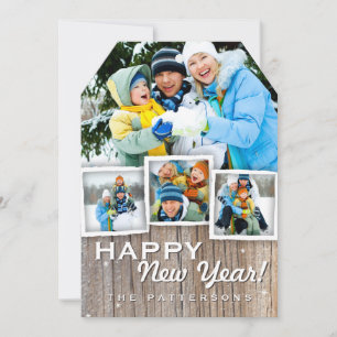 Festiva Tarjeta fotográfica Country Rustic Wood Happy New 