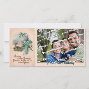 Festiva Tarjeta fotográfica Cruz de Flor Azul Christian Ea