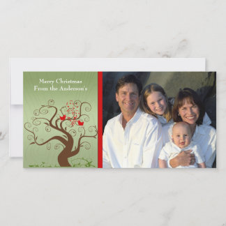 Festiva Tarjeta fotográfica Cute Bird Swirr Tree Wood Grai