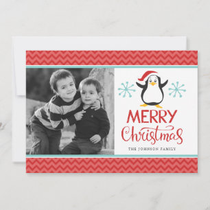 Festiva Tarjeta fotográfica Cute Penguin Merry Christmas H