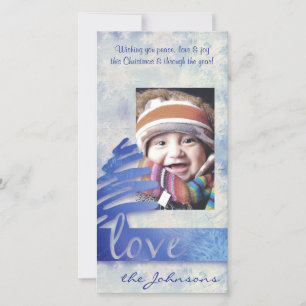 Festiva Tarjeta fotográfica de "amor" azul y blanca para c