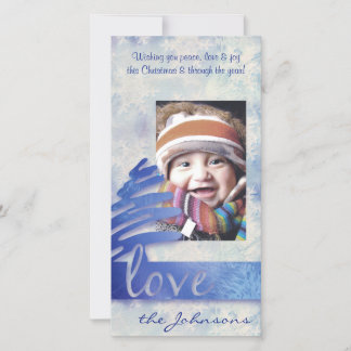 Festiva Tarjeta fotográfica de "amor" azul y blanca para c