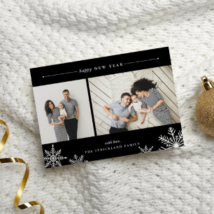 Festiva Tarjeta fotográfica de Año Nuevo de Merry Snowflak