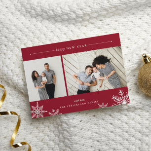 Festiva Tarjeta fotográfica de Año Nuevo de Merry Snowflak