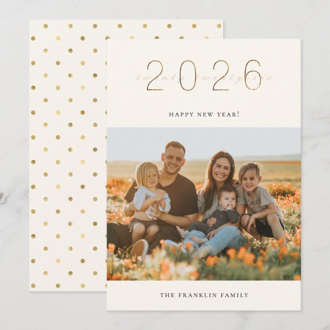 Festiva Tarjeta fotográfica de Año Nuevo Dorado (Anverso / Reverso)