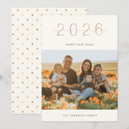 Festiva Tarjeta fotográfica de Año Nuevo Dorado